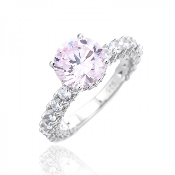 Anillo de plata rodiada con circonita cúbica rosa y blanca y diamantes Ruond 