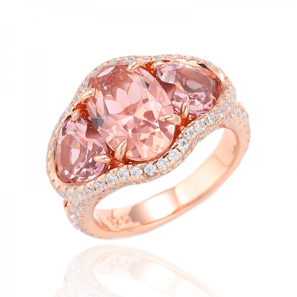 Anillo de plata nano de morganita con forma ovalada y forma de corazón con chapado en oro rosa 