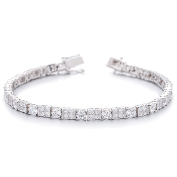 Pulsera redonda de plata rodiada con circonita cúbica blanca nano y octágono verde 