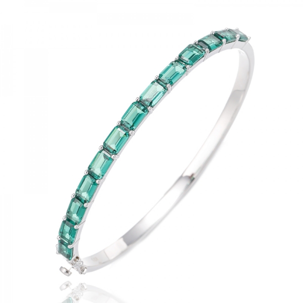 Brazalete de plata nano rodiada verde con talla esmeralda 