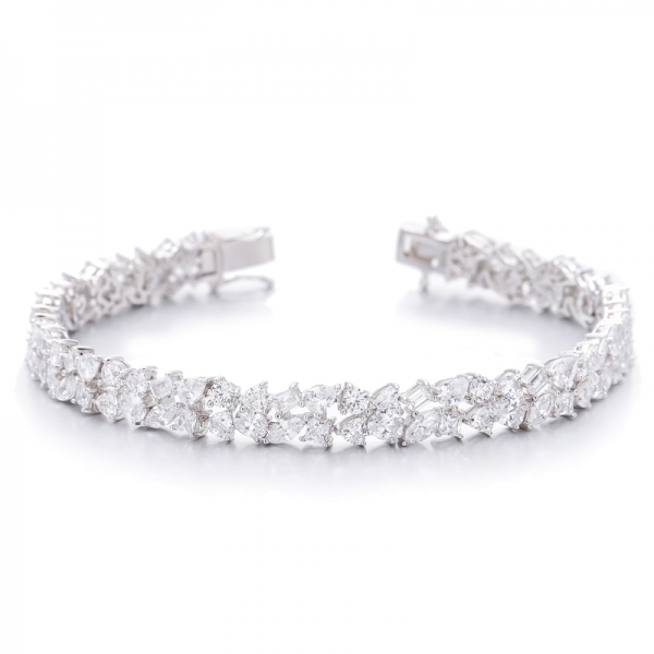 Pulsera de plata rodiada con circonita cúbica multicolor marquesa y forma de pera 