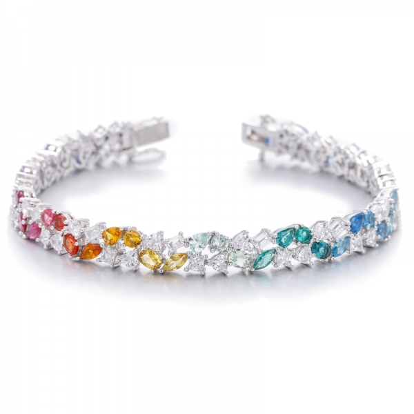 Pulsera de plata rodiada con circonita cúbica multicolor marquesa y forma de pera 