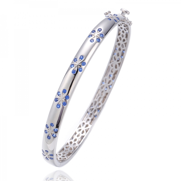 Brazalete redondo de plata con baño de rodio nano azul redondo 925 