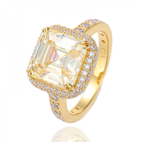 Anillo Asscher de plata con circonita cúbica blanca redonda y rosa y chapado en oro rosa 