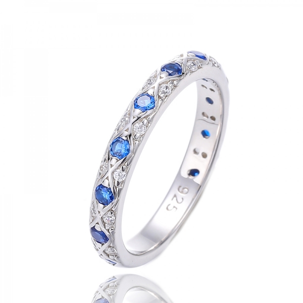 Anillo de plata nano rodiada azul de forma redonda 925 