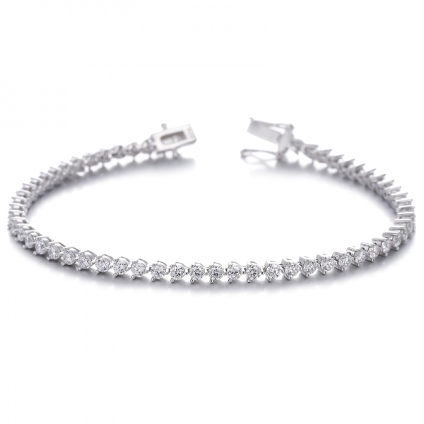 Pulsera redonda de plata rodiada con circonita cúbica blanca 925
     