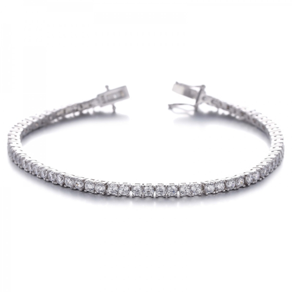 Pulsera Redonda De Plata Rodiada Con Circonitas Cúbicas Blancas
     