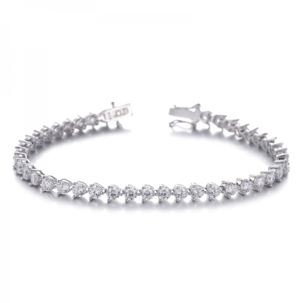 Pulsera de plata chapada en rodio con circonita cúbica blanca redonda 925
     