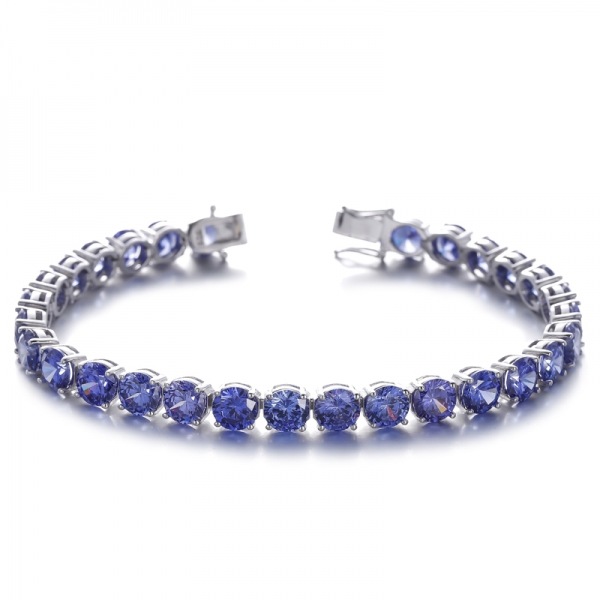 Pulsera redonda de plata rodiada con circonita cúbica y tanzanita redonda 925
     