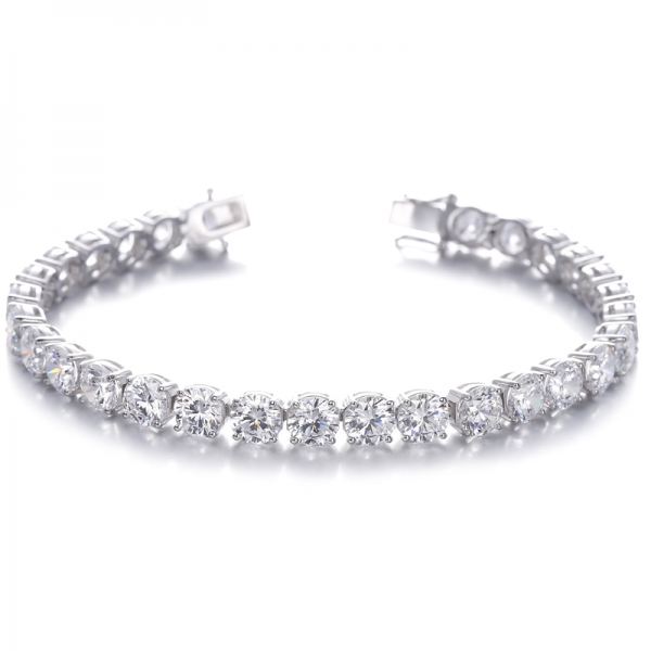 Pulsera redonda de plata rodiada con circonita cúbica y tanzanita redonda 925
     