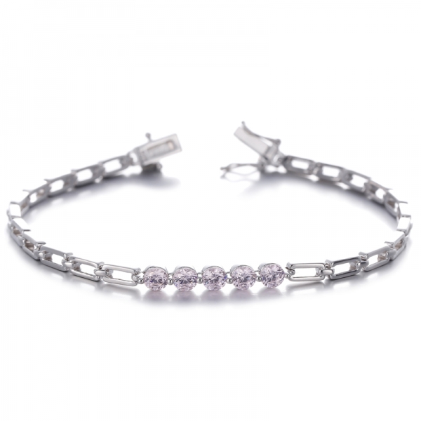 Pulsera de plata rodiada con circonita cúbica de color G y diamante redondo
     