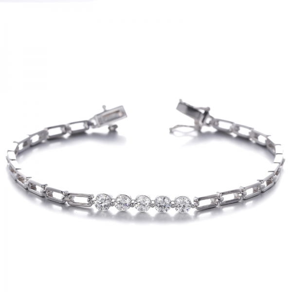 Pulsera de plata rodiada con circonita cúbica de color G y diamante redondo
     