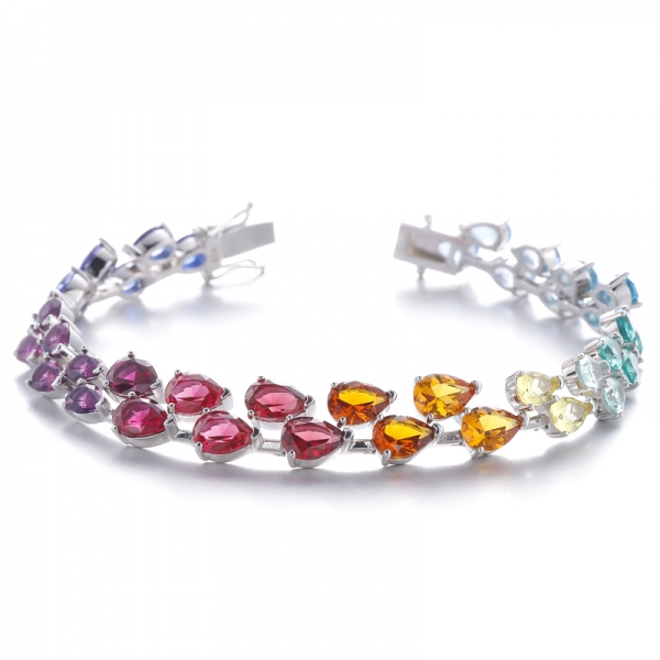 
     Pulsera de plata rodiada con circonita cúbica de color arcoíris en forma de pera
     