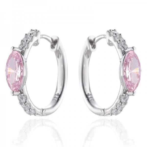 Pendiente de plata rodiada con circonita cúbica blanca redonda y rosa con diamantes marquesa 