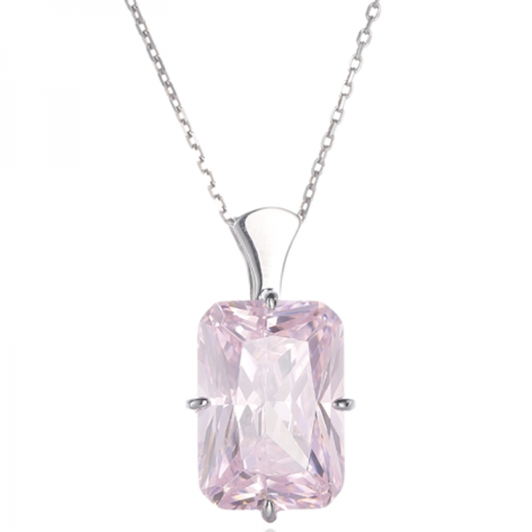 Colgante de plata rodiada con circonita cúbica blanca redonda y rosa con diamantes octágonos 