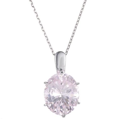 Colgante de plata rodiada con circonita cúbica blanca redonda y rosa con diamante ovalado 