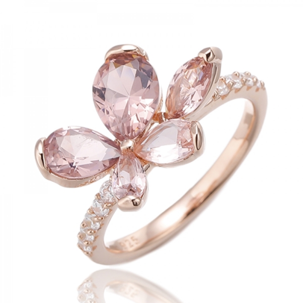 Anillo de nano plata con forma de pera y morganita marquesa con baño de oro rosa 