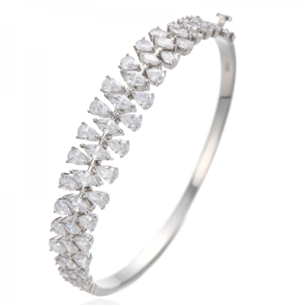 Brazalete de plata rodiada con circonita cúbica de color arcoíris marquesa y forma de pera 