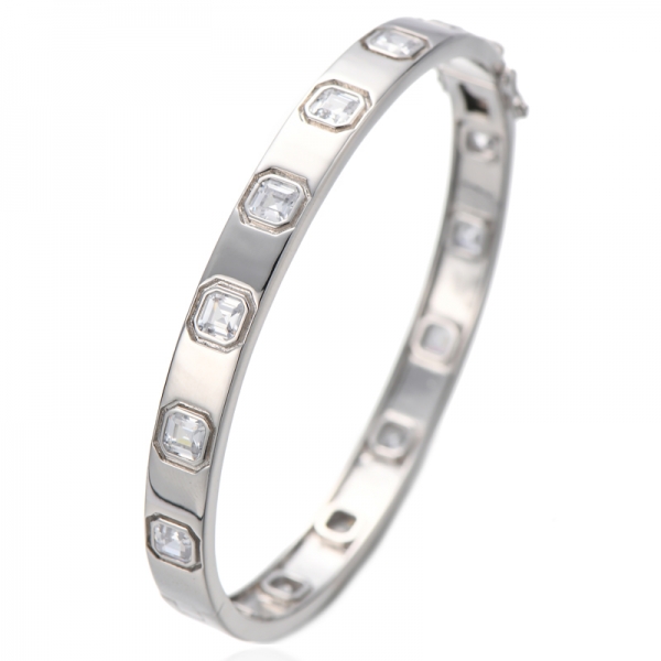 Brazalete Asscher de plata rodiada con circonitas cúbicas rosas 