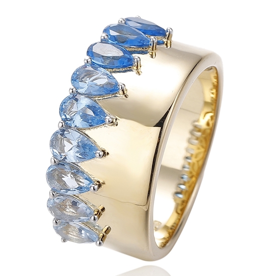 Anillo de plata con circonita cúbica arcoíris en forma de pera y baño de oro 