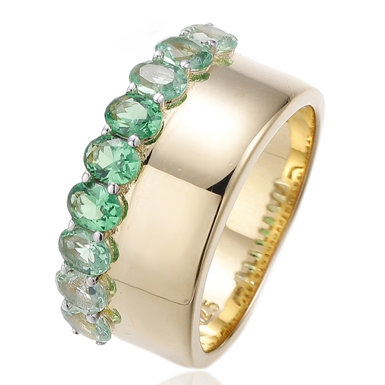 Anillo de plata con circonita cúbica verde degradada y forma ovalada con baño de oro 