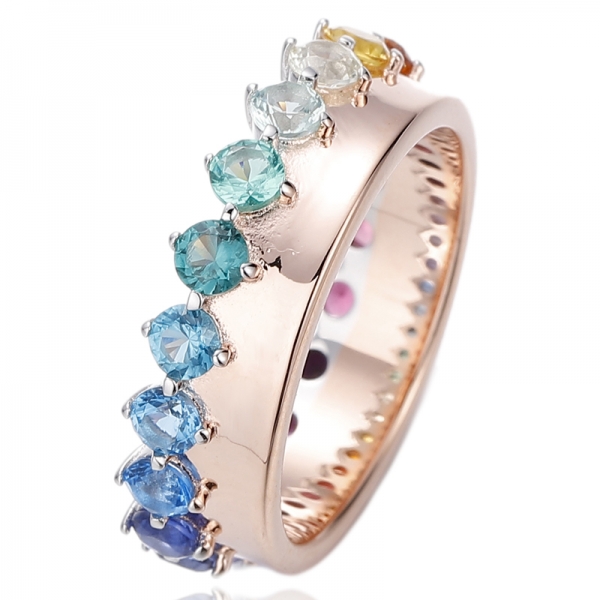 Anillo de plata con circonita cúbica azul degradada y baño de oro rosa 