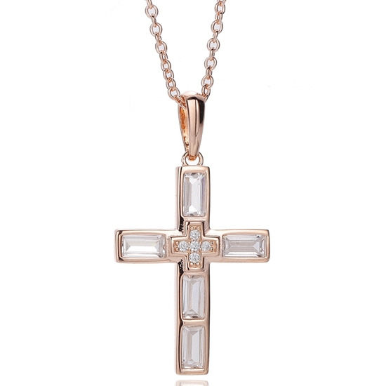 Colgante de plata con circonitas cúbicas blancas redondas y baguette con baño de oro rosa 