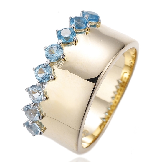 Anillo de plata con circonita cúbica arcoíris redonda y baño de oro 