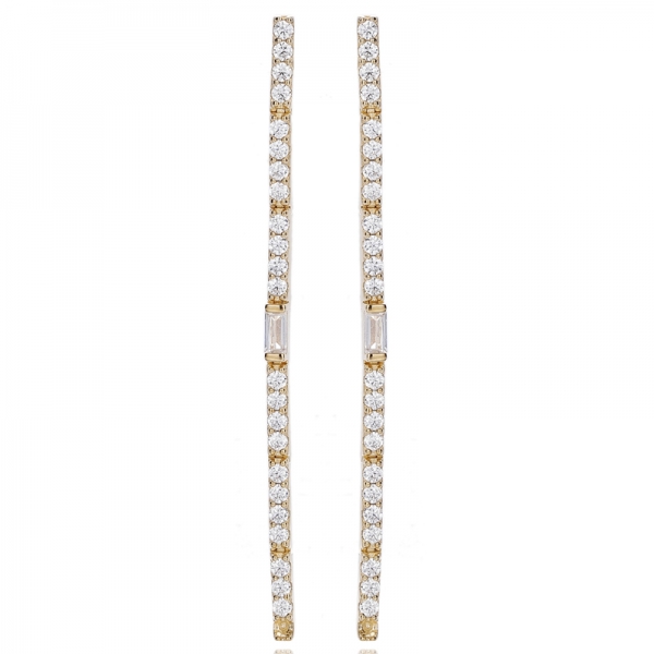 Pendientes de plata rodiada con circonitas cúbicas arcoíris redondas y baguette 925 