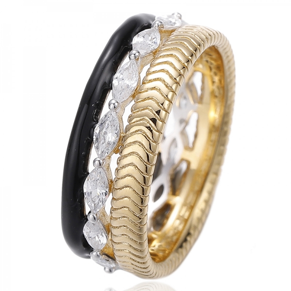 Anillo de plata con circonita cúbica arcoíris y esmalte arcoíris en forma de marquesa con baño bicolor 