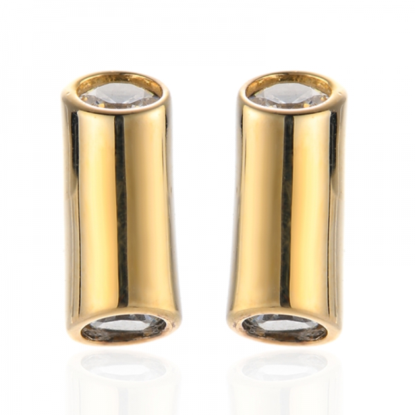 Pendiente de plata 925 con circonita cúbica blanca redonda y baño de oro rosa 