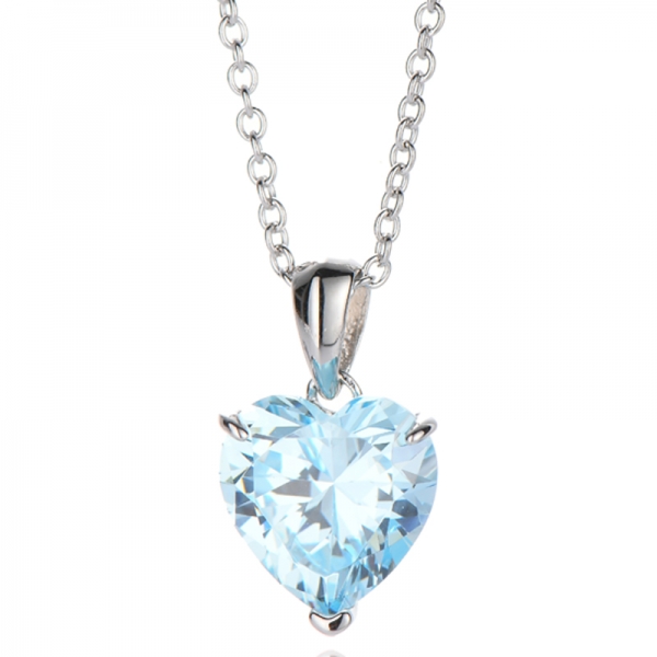 Collar de plata rodiada con circonita cúbica azul y diamante en forma de corazón 
