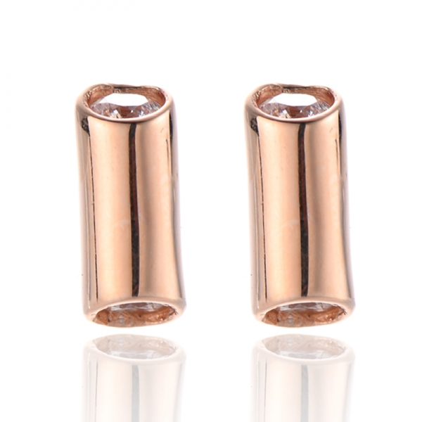 Pendiente de plata 925 con circonita cúbica blanca redonda y baño de oro rosa 