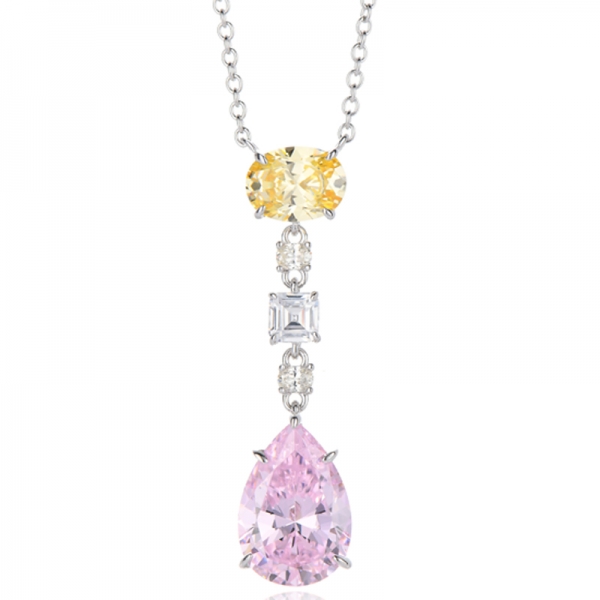 Collar de plata rodiada nano con circonita cúbica y diamante en forma de pera G 