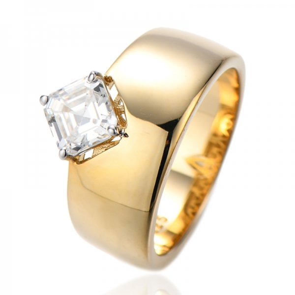Anillo de plata con circonita cúbica amarilla y diamante Asscher con baño de dos tonos 