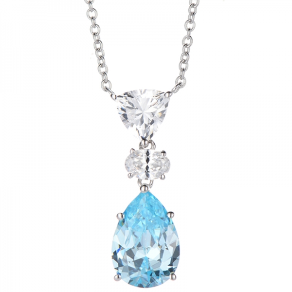 Collar de plata rodiada con diamantes amarillos y circonitas cúbicas blancas trillón en forma de pera 