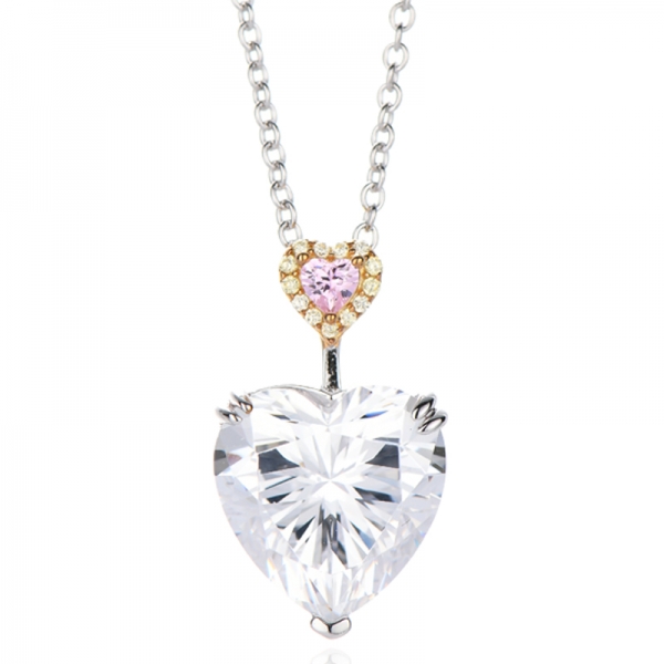 Collar de plata rodiada con tanzanita en forma de corazón y circonita cúbica blanca 
