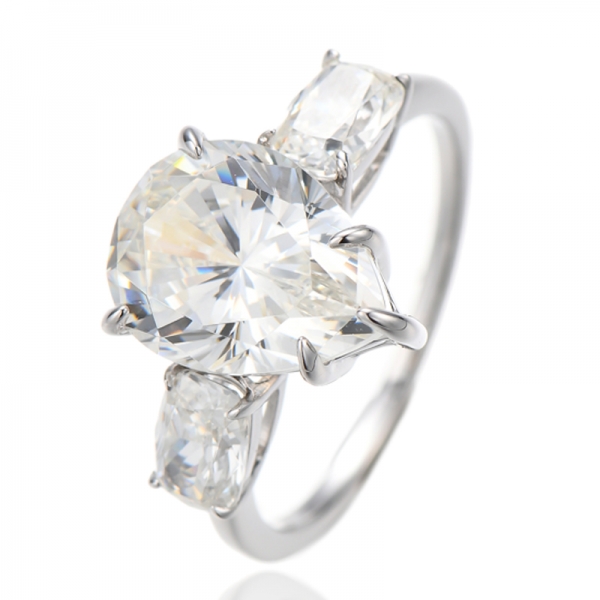 Anillo de plata rodiada con circonita cúbica en forma de pera y diamante cojín G 