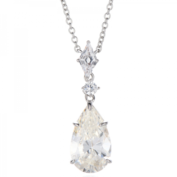 Collar de aguamarina nano en forma de pera y circonita cúbica blanca en forma de rombo con rodio y plata 