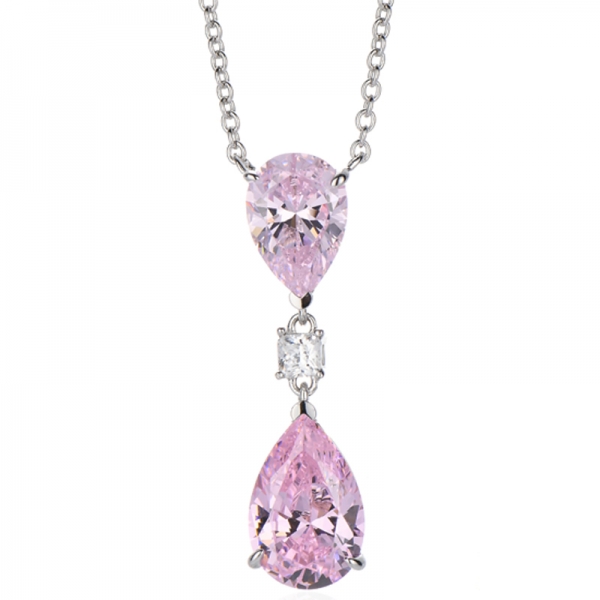 Collar de plata rodiada con diamante G en forma de pera y circonita cúbica naranja octogonal 