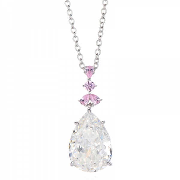 Collar de plata rodiada con circonitas cúbicas azules y blancas y diamantes en forma de pera 