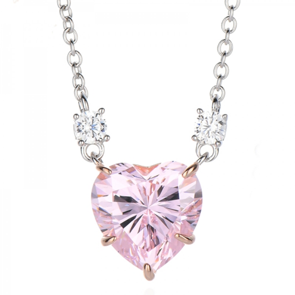 Collar de plata con forma de corazón de diamante rosa y circonita cúbica blanca redonda con baño en dos tonos 