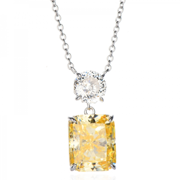 Collar de plata rodiada con circonita cúbica y diamante amarillo octagonal y diamante redondo G 