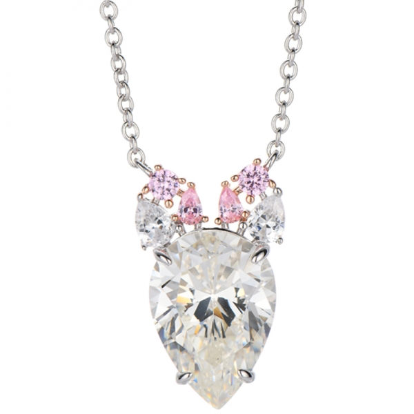 Collar de plata nano verde con circonita cúbica amarilla y diamante en forma de pera, con baño en dos tonos 