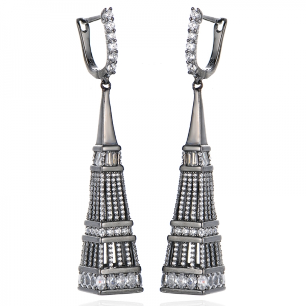 Pendiente de plata con circonita cúbica blanca, forma ovalada y arcoíris redonda, con baño en dos tonos. 