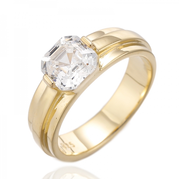 Anillo de plata con baño de oro y circonita cúbica canaria de Asscher 