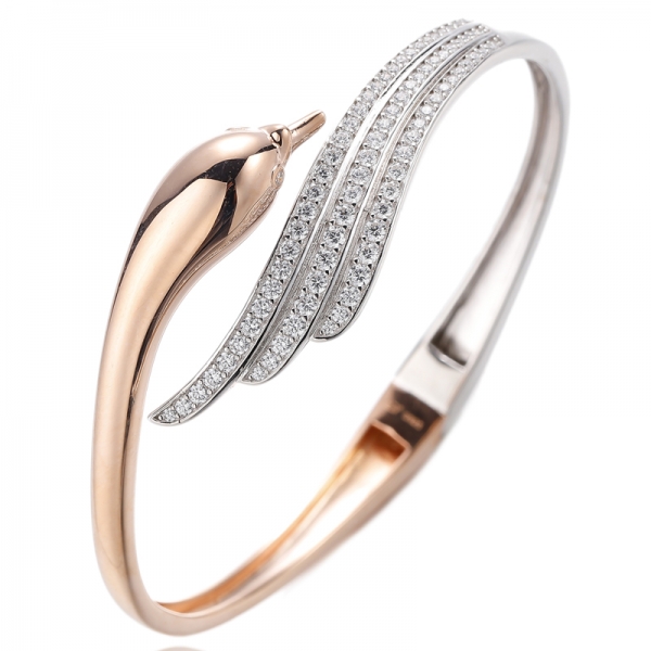 Brazalete de plata redondo con circonita cúbica blanca y baño de dos tonos 