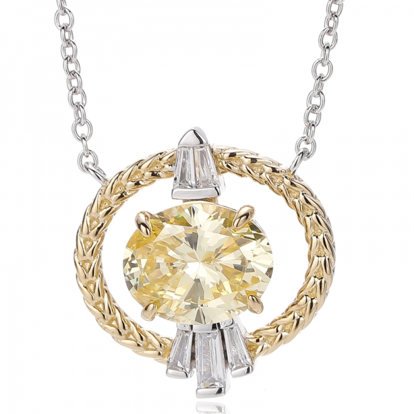 Collar de plata con ópalo ovalado y circonita cúbica blanca cónica con baño en dos tonos 