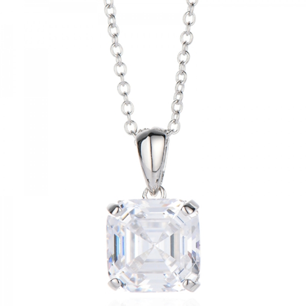 Collar Asscher de plata rodiada con circonitas cúbicas blancas 