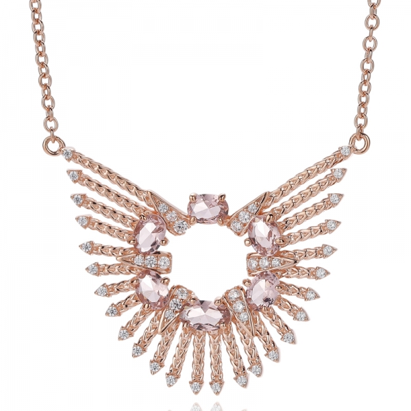 Collar de plata 925 con ópalo ovalado y circonita cúbica blanca redonda con baño en dos tonos 